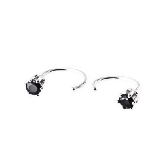 Black Spinel Hug Huggie Half Hoop Earrings 925 Sterling Silver - Picture 4 of 9